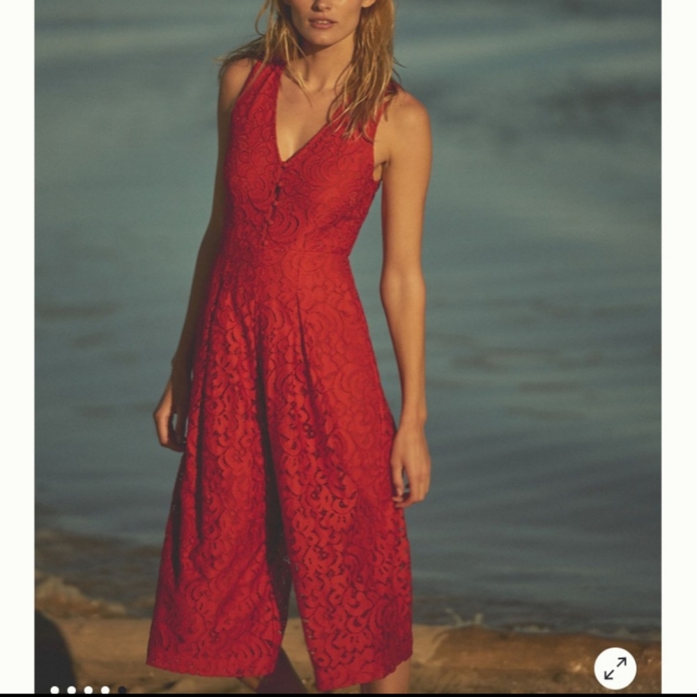 Anthropologie red lace jumpsuit